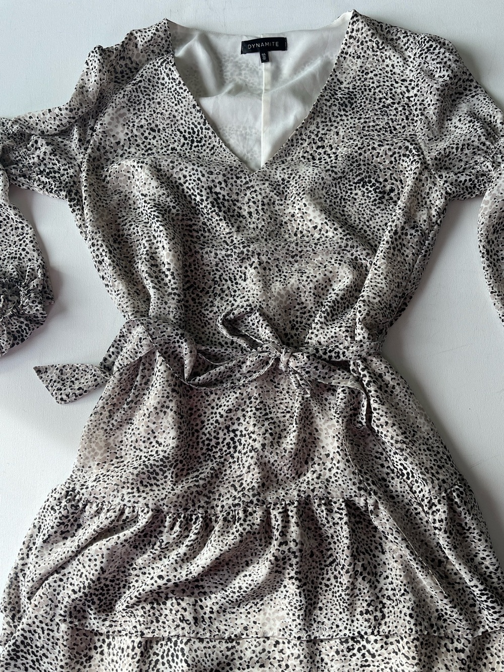 Dynamite Black & White Dotted Tie-Waist Mini Dress